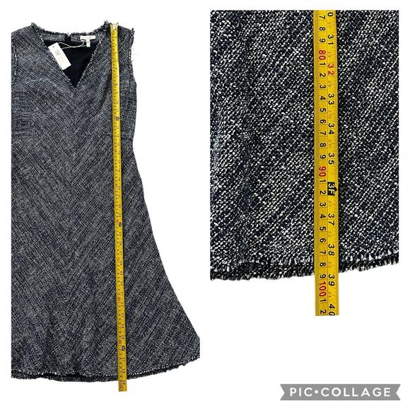REBECCA TAYLOR Tweed Dress Navy Sleeveless Fit & Flare Fringe Women’s Size 8 NEW - Picture 13 of 16